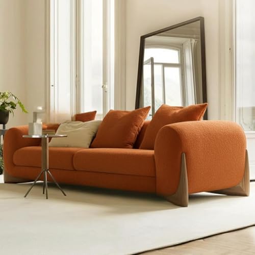 Image of Boucle Fabric Modern Design Sofa with Pillow or Strong Woden Legs Best for Living Room, Halways, Garden (3+1 Seater +Ottoman (Orange))