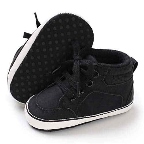 BENHERO Baby Girls Boys Canvas Shoes Toddler Infant First Walker Soft Sole High-Top Ankle Sneakers Newborn Crib Shoes (6-12 Months M US Infant), B-Black