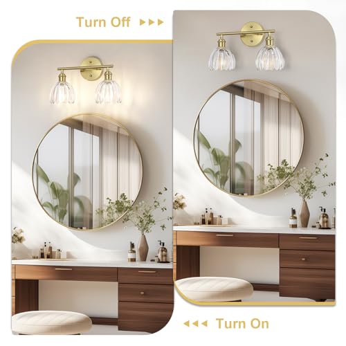Image of Vintage Bathroom Light fixtures, Gold Vanity Lights, ETL Certified