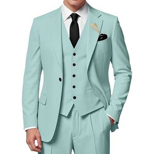 Mens 3 Piece Suits Slim Fit Peak Lapel Two Button Blazer Jacket Vest Pants Set Wedding Business Prom Dinner Suit