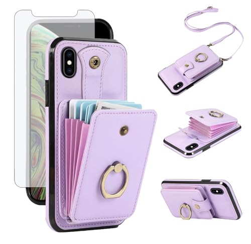 Coque iPhone Xs Max portefeuille RFID béquille anneau et protège écran