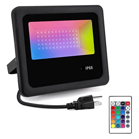 AIMMEE 55W LED Flood Outdoor Lights 4500LM RGB Flood Lights 16 Colors Changing with Remote Control - 4 Modes IP66 Waterproof Dimmable Floodlight for Decorative Christmas Garden Yard Cover