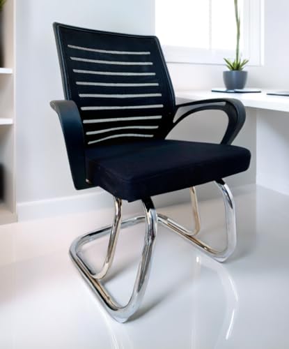 Image of GOYALSON Chair Visitor Chair Mesh Back Suitable for Reception Home Conference Room Study Computer Chair Cushioned seat Heavy Duty (1, Black, Mesh Back Double Pipe Frame)