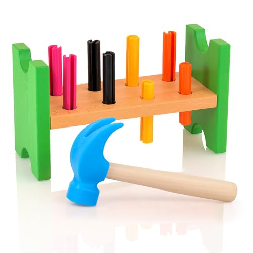 Image of Fowecelt Wooden Hammer Toys Simulation Hammers Maintenance Tools Educational Toys for Kids Birthday Party Games Supplies (Blue)