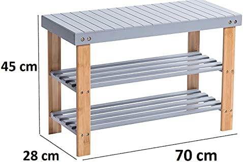 Unibos Bamboo Shoe Bench, 3 Tier Shoe Rack Storage Organiser, Shoe Racks Storage Shelf Organizer, Ideal for Entryway, Living Room, Hallway (Grey)