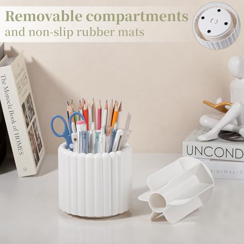 Image of Anyoifax 360 Rotating Pen Holder 7 Slots Desk Organizer Removable Pencil Cup Plastic Art Supplies and Accessories Desktop Storage Box Caddy for Office, School, Home (White)