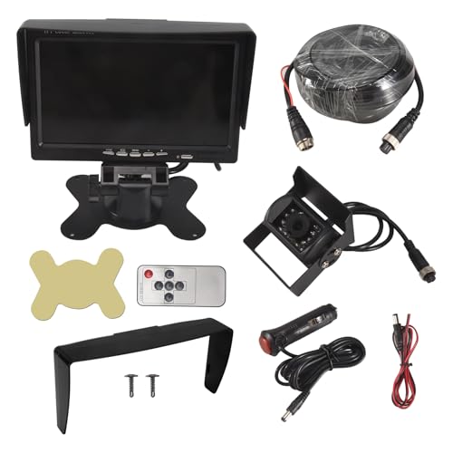 Buhdjfnke Cámara Visión Trasera AHD para Automóvil con Monitor para Estacionamiento Camiones,Remolque,Cámara Marcha Atrás de 24 V, Imagen Inversa, Monitor de Automóvil de 7 Pulgadas, 10 M