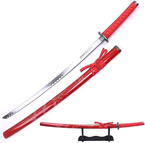 Miniatura 3 de Espada samurái japonesa de 40 pulgadas, hoja de acero al carbono, dragón grabado, funda de madera con soporte