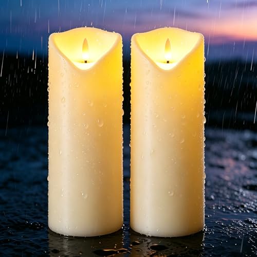 Image of Nimiko Solar Outdoor Waterproof Flameless Candles - 2 Pack Solar & Battery Operated LED Candles, White (D4 x 10 inch /10 inch /Pairing) for Garden, Patio, Outdoor Decoration
