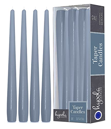 Bougies coniques hautes gris bleu 30 cm de combustion 10h