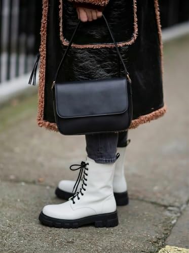 Image of Women Harness Motorcycle Biker Boots Steampunk Combat Boots Chunky Mid Calf Goth Boots Lug Sole Lace up Side Zipper