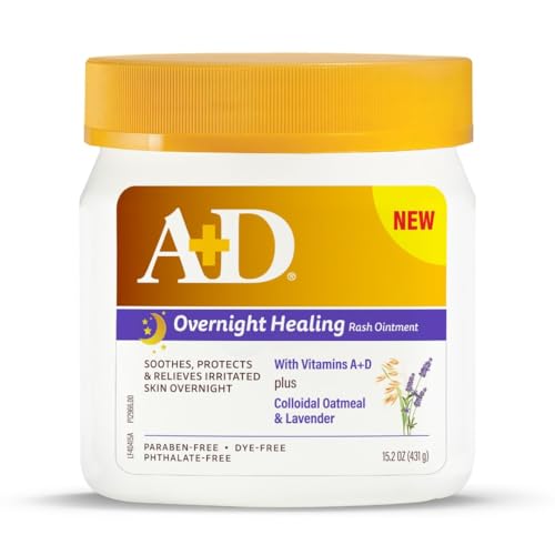 Image of A+D Overnight Healing Diaper Rash Ointment - Soothes, Protects & Relieves Diaper Rash Overnight with Lavender & Colloidal Oatmeal - Healing Ointment for Red, Itchy, Irritated Skin - 15.2 oz Jar