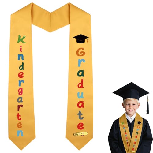 Lxzyu Kindergarten Graduation Sash,Unisex Kindergarten Preschool Graduation Stole for kids Pre k Graduation Gifts 2026 Gold Color