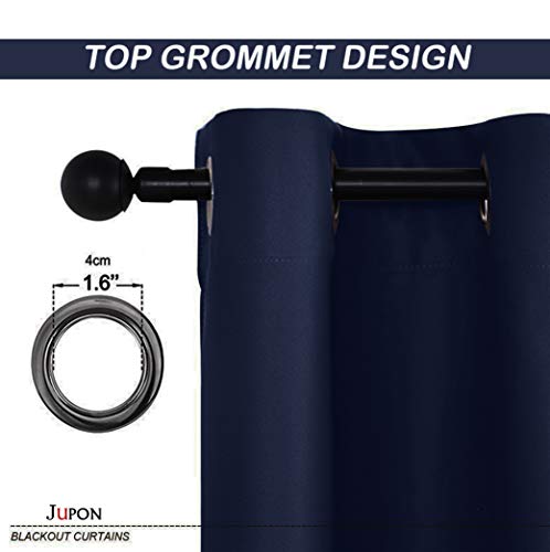 Image of JUPON 100% Silk Blackout Curtain Thermal Insulated Room Darkening 350GSM Living Room Curtain, Pack of 2 Piece (W 54 inch X 72 inch L - Navy)