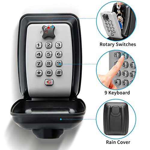 Wjymro Key Lock Box, Wall Mounted Key Storage Box With 9-Digit Keyboard Resettable Code, Large Capacity, Rustproof/Waterproof Security Lock Box, For Home, Outdoor #TOP4