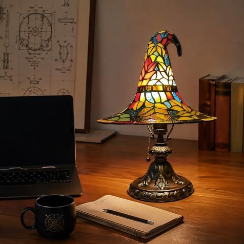 Stained Glass Witch Hat Lamp, Retro Resin Gothic Witch Hat Night Light - 5