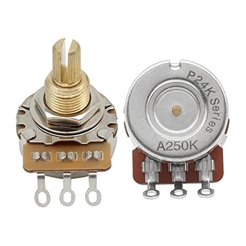 FLEOR Long Brass Shaft Control Pots A250K Audio Taper Potentiometers 24 Spline Split Shaft D3/8" for Electric Guitar Control Volume Tone, Pack of 2 Cover