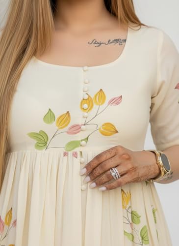 Image of Women's Cotton Printed Fit & Flare Midi Dress with Round Neck - Casual Wear Dress