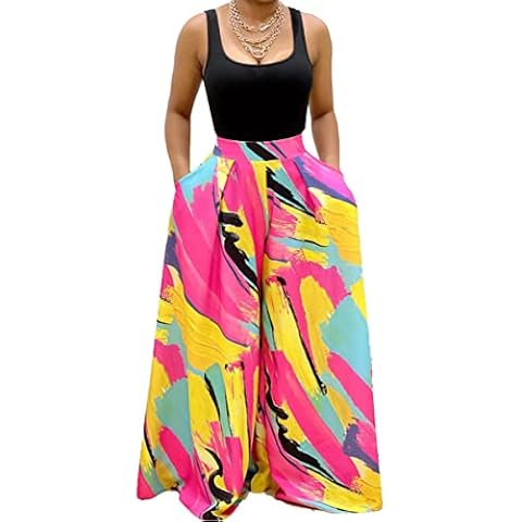 BFFBABY Womens Casual Palazzo Pants High Waist Printed Ruched Loose Flowy Lounge Wide Leg Pants (M-3XL) Cover