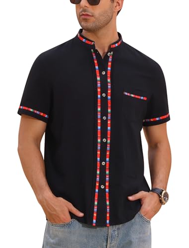 ABAFIP Mexican Shirts for Men Traditional Fiesta Colorful Casual Short Sleeve Button Down Shirt with Pocket