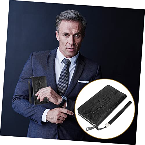 Large Capacity Alligator Pattern Long Wallet for Men with Zipper Closure Stylish Bifold Handbag for Phone Cards and Gadgets Secure Theft Resistant Design Male Relatives and Friends3