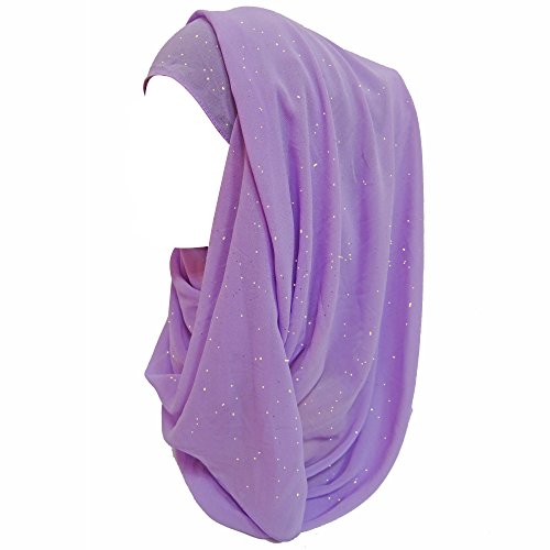 Lina & Lily Shimmer Gold Glitters Chiffon Hijab Scarf (Lavender)