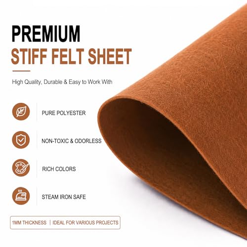 Image of Camel Brown Large Felt Fabric 36 inch x 36 inch (1 Square Yard), 1mm Stiff Felt Sheet, Nonwoven Fabric for Crafts, DIY Projects, Art, Sewing, Lining & Decorations