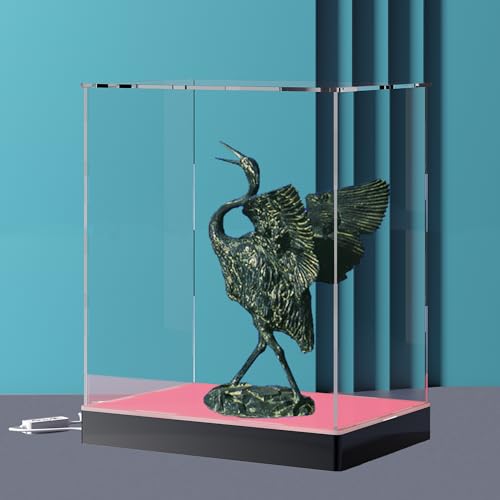 Vitrine en acrylique avec base d'éclairage LED RVB USB, contrôle par application et touche, vitrine transparente pour trophées, figurines d'action et souvenirs, 25 x 25 x 35 cm