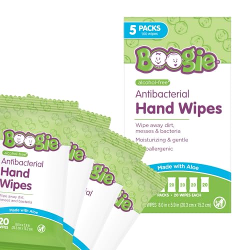 Image of Boogie Antibacterial Hand Wipes - 100 Count - Hypoallergenic & Alcohol-Free - Travel and Diaper Bag Essential