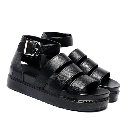 Women’s Gladiator Wedge Summer Sandals – Strappy Platform Shoes with Adjustable Straps, Soft Sole & Non-Slip Design (BLACK/M, Adult, Women, 7, Numeric, UK Footwear Size System, Medium)