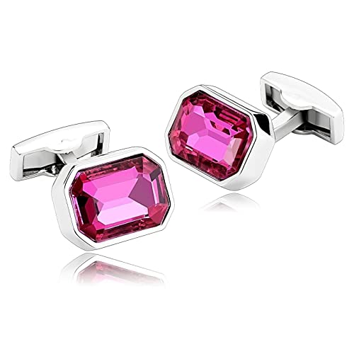 Banemi Abotoaduras únicas, abotoaduras personalizadas de aço inoxidável polígono rosa abotoaduras negócios de casamento 1,2 x 1,6 cm, aço inoxidável, zircônia cúbica