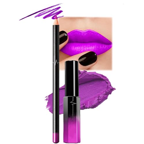 Matte Liquid Lipstick and Lip Liner Set – Long-Lasting, Waterproof, Non-Fading Purple Lipstick with Tinted Lip Balm – Perfect for Women & Girls Makeup
