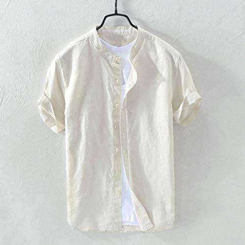 Hiriri Casual Shirts For Men Short Sleeve Blouse Cotton Linen Shirts Men Summer Beach Casual Short Sleeve Button Down Shirts Beige #TOP5