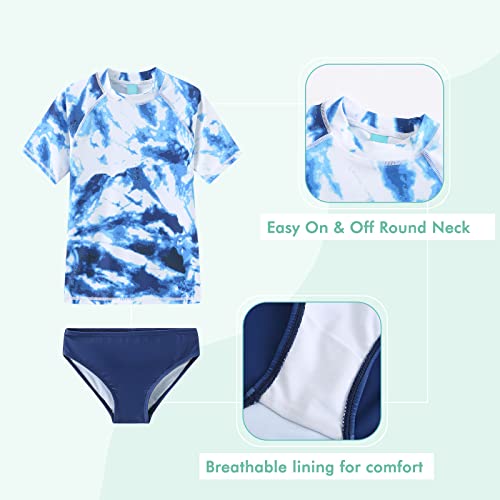 Image of Girls 3 Piece Rash Guard Swimsuits Set for Girls Short Sleeve Bathing Suits Hawaiian Swim Set 3-16 Years