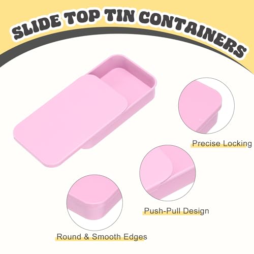 Image of uxcell 10Pcs Slide Top Tin Containers, Mini Metal Empty Tins Box with Sliding Lids, 3.1 inchx2 inchx0.6 inch Rectangular Storage Organizers for Lip Balm, Solid Perfume, Small Items, Pink