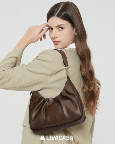 LIVACASA Shoulder Bags for Women, Cute Soft Small Clutch Purses,PU Leather Hobo Crossbody Tote Dumpling Bags with Pockets2