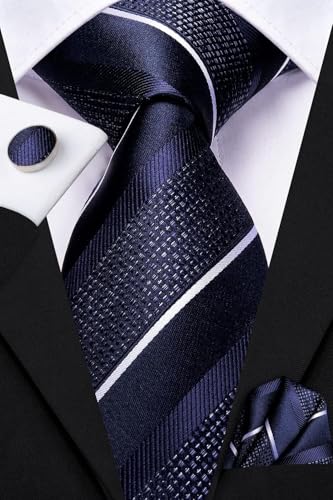 Image of Dubulle Mens Paisley Striped Tie Woven Necktie for Men and Handkerchief Cufflinks Set Wedding Formal Business