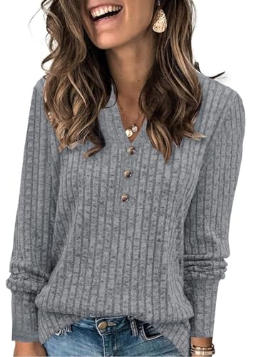 Image of XMTOPYE Sweaters for Women Fashion Long Sleeve Tops Pullover V Neck Casual Loose Sweatshirt