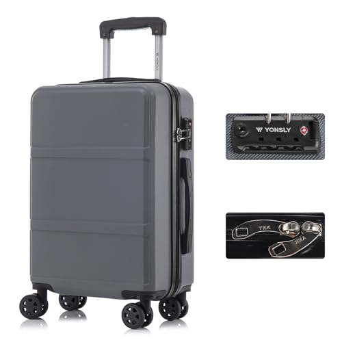 yonsly Koffer Suitcase, Trolley Reisekoffer, Rollkoffer Handgepäck mit 4 Rollen 360°, ABS Hartschalen, Sicherheitsschloss, Weicher Gummigriff, 210D-Futter