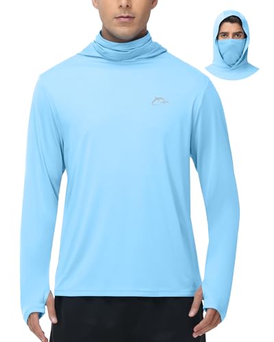 Image of FISHEAL Men's Performance Fishing Hoodie Shirt - UPF 50+ Sun Protection Long Sleeve Thumbholes Shirts with Neck Gaiter