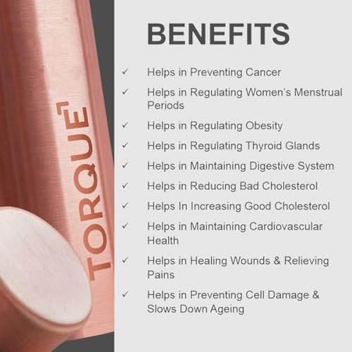 Image of Torque Pure Copper Water Bottle | Copper Bottles for Kids, School Office, Gym, Sport Gift Drinking Water