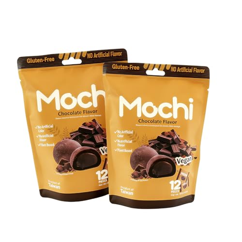 Mochi - Taiwanese Desserts Gluten-Free & Vegetarian Snack with Natural Flavors Soft & Chewy Treat Perfect for Tea Time Parties and Gifting Cakes Pack of 2(Chocolate Flavor)
