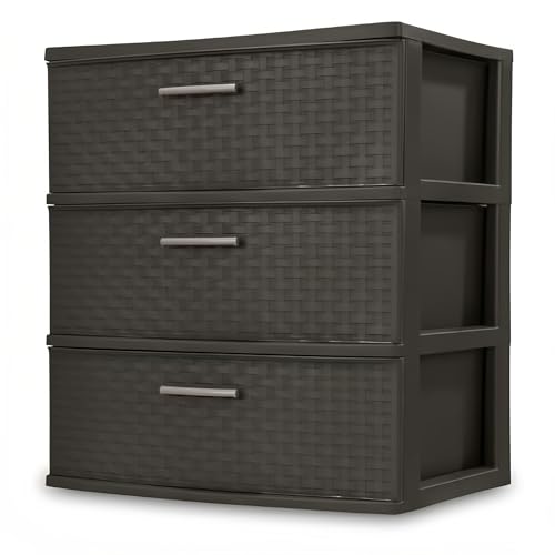 3 Drawer Wide Weave Plastic Storage Tower with...