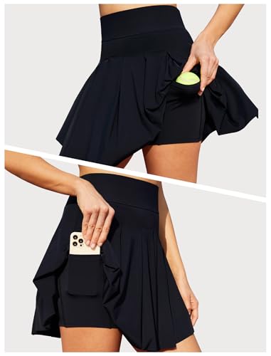 Women's Pleated Tennis Skater Skirts with Inner Shorts Pockets Athletic Skort Sports Mini Skirt for Running Golf3