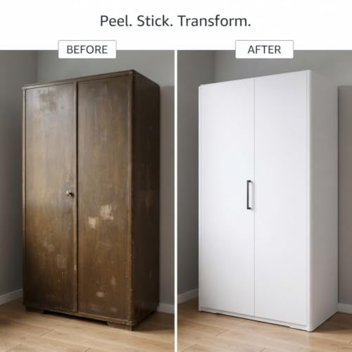 Image of WALLMATE Vinyl White Contact Paper Decorative for Cabinets Countertops Kitchen Shelves Self Adhesive Film Peel and Stick Waterproof Removable Wallpaper (1 Feet 66 inch, Matt White Wallpaper)