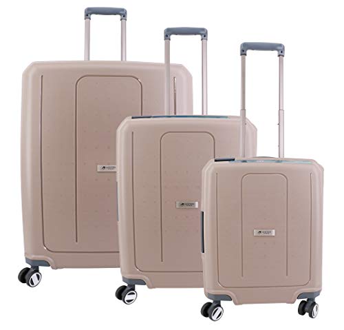 Airtex Lot de 3 valises 4 roulettes 100% Polypropylène Fermeture sécurisé à 3 Points (Marron)