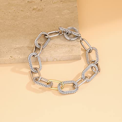 Mytys Link Bracelet for Women Gold and Silver 2 tone Circles Chain Wire Bangle Designer Inspired Bracelets (style 1) - Thumbnail 6