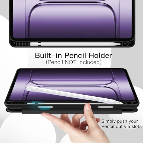 Image of TGK Rotating Case Cover for OnePlus Pad 3 13.2 inch Tablet, Pad 2 Pro, Pad 4 Pro with Pencil Holder Trifold Stand Cover Clear Back (Black)