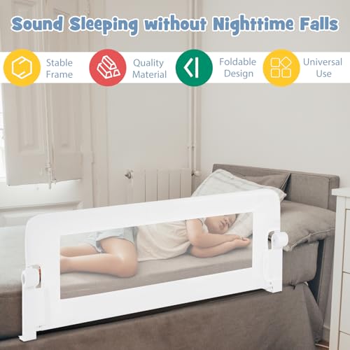 Image of BABY JOY Double Sided Bed Rail Guard, 2 Pack, Extra Long, Swing Down for Convertible Crib, Folding Baby Safety Bedrail for Kids Twin Full Size Queen King Mattress, Rails for Toddlers (White, 47 inch)