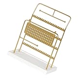 THINCAN Soporte de joyería de múltiples niveles con base de madera y barras de metal para organizar collares, pulseras, pendientes, organizadores de joyas para oficina en casa